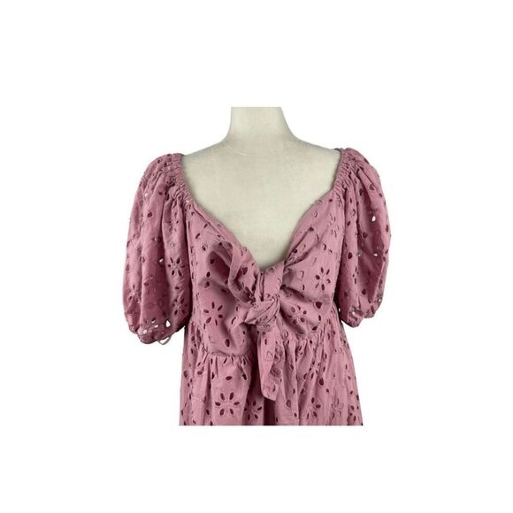 Eloquii Eyelet Tie Front Pink Tiered Maxi Dress Plus Size 16 100% Cotton XL - Picture 5 of 9